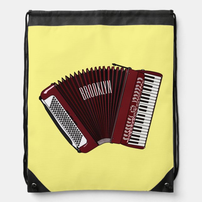 Accordion cartoon illustration drawstring bag (Front)