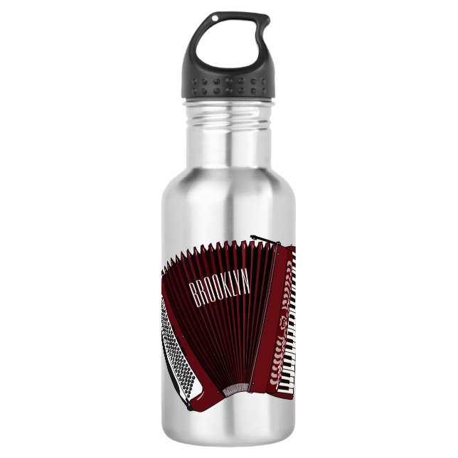 Accordion cartoon illustration stainless steel water bottle (Front)