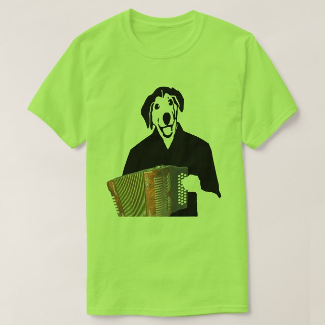 Accordion Dog Player Funny Cajun Music Tee Shirt (Design Front)
