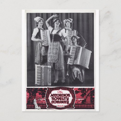 Accordion Girls Vintage Ad Postcard