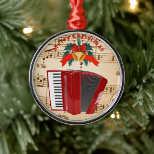 Accordion Music, Christmas Design, Metal Ornament
