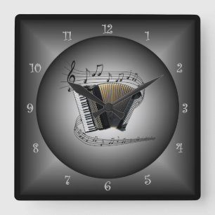Accordion ~Musical Globe ~Musical Instrument~Scale Square Wall Clock