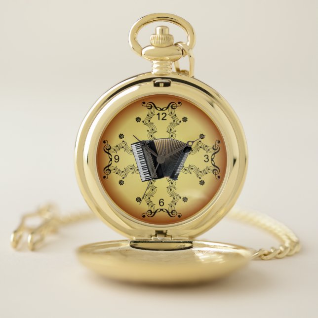 Accordion ~ Musical Scroll ~ Golden Background ~ Pocket Watch (Inside)