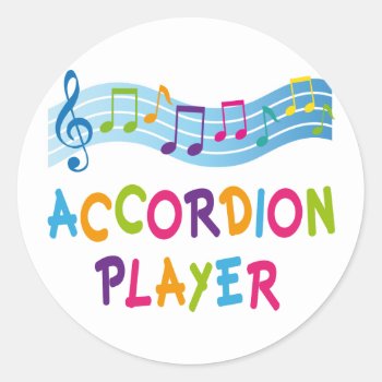 Accordion Player Colored Classic Round Sticker by madconductor at Zazzle
