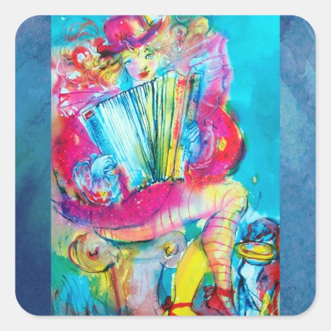 ACCORDION PLAYER IN THE NIGHT SQUARE STICKER (Front)