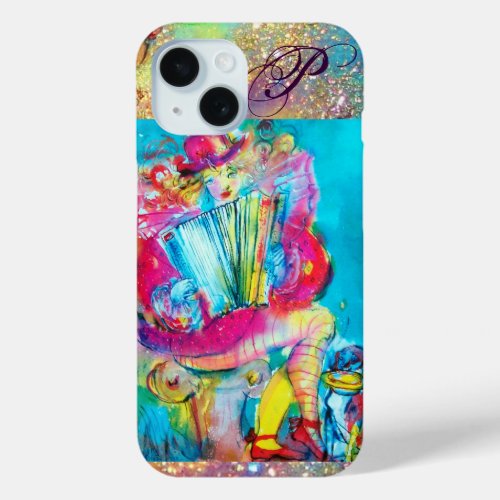ACCORDION PLAYER IN THE NIGHT  Watercolor MONOGRAM iPhone 15 Case