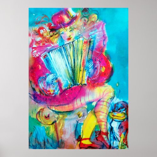 ACCORDION PLAYER IN THE NIGHT Watercolor Poster