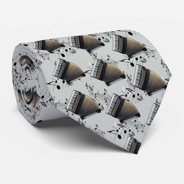 Accordion Player Music Necktie Gold Black Gray (Rolled)
