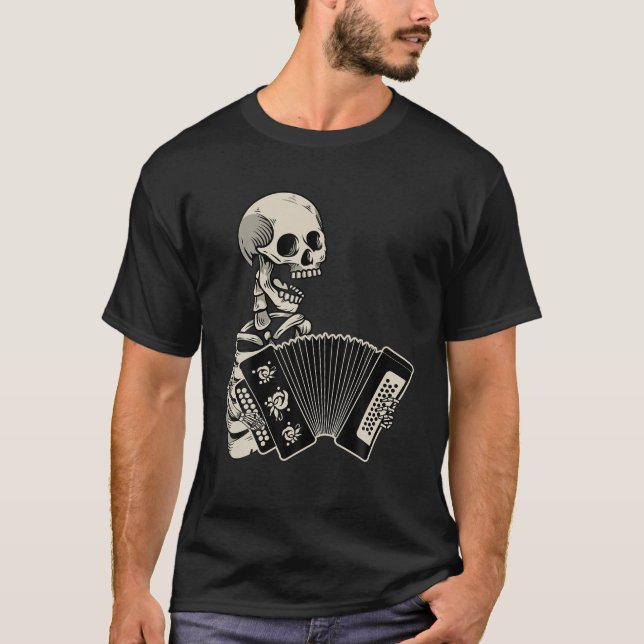 Accordion Player Retro Skull Skeleton Accordionist T-Shirt (Front)