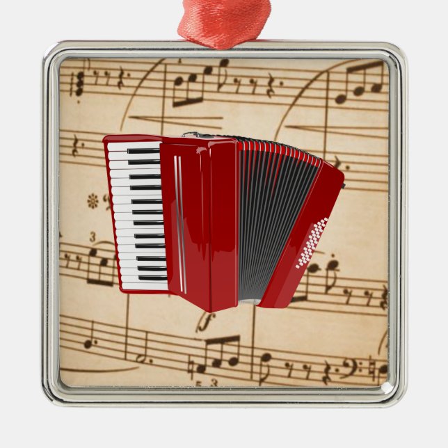 Accordion: Red Accordion, popular design, Metal Ornament (Front)