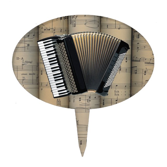 Accordion ~ Rolled Sheet Music Background ~ Music Cake Topper (Front)