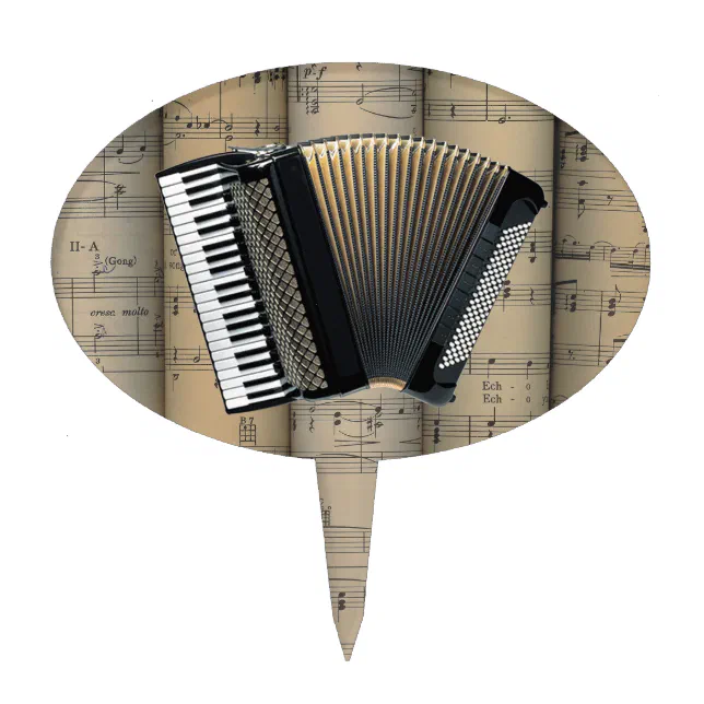 Accordion ~ Rolled Sheet Music Background ~ Music Cake Topper | Zazzle