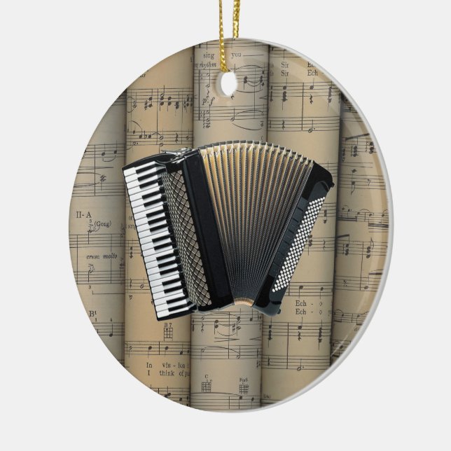 Accordion ~ Rolled Sheet Music Background ~ Music Ceramic Ornament (Left)