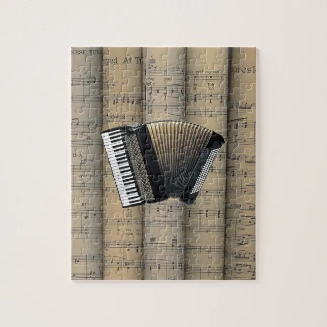Accordion ~ Rolled Sheet Music Background ~ Music Jigsaw Puzzle | Zazzle