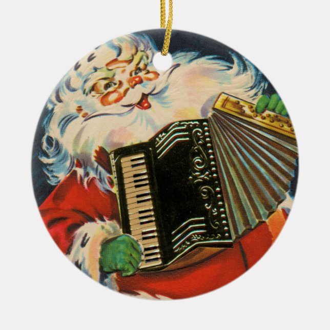 Accordion Santa Ceramic Ornament (Front)