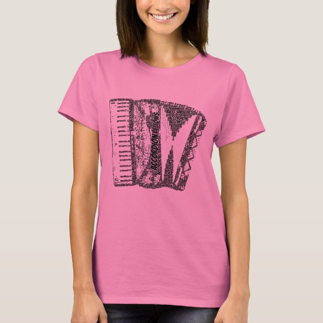 Accordion Shaped Word Art Black Text T-Shirt (Front)