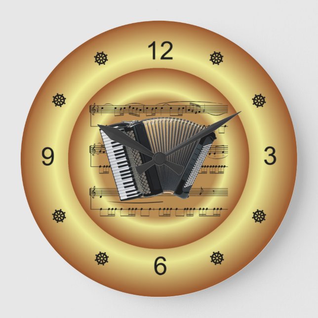 ~ Accordion~  Sheet Music ~ Gold Background ~  Large Clock (Front)