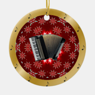 Accordion ~ Silver ~ Red~ Gold ~ Christmas ~ Ceramic Ornament