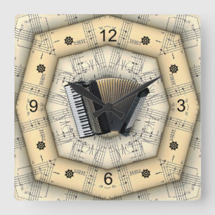 Accordion ~ Strange Musical Design ~ Unique ~ Square Wall Clock