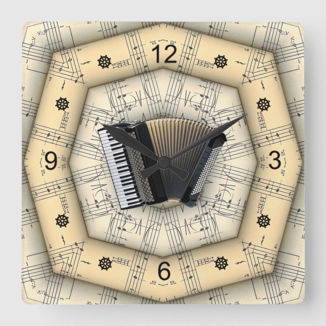 Accordion ~ Strange Musical Design ~ Unique ~ Square Wall Clock (Front)