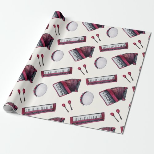 Accordion Tambourine Keyboard Castanets Wrapping Paper