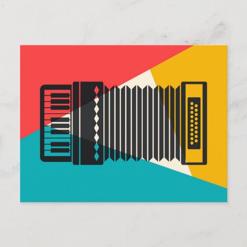 Accordion Tri_Color _ Turquoise Coral Gold Music Postcard