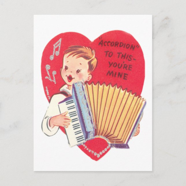 Accordion Valentine Holiday Postcard (Front)