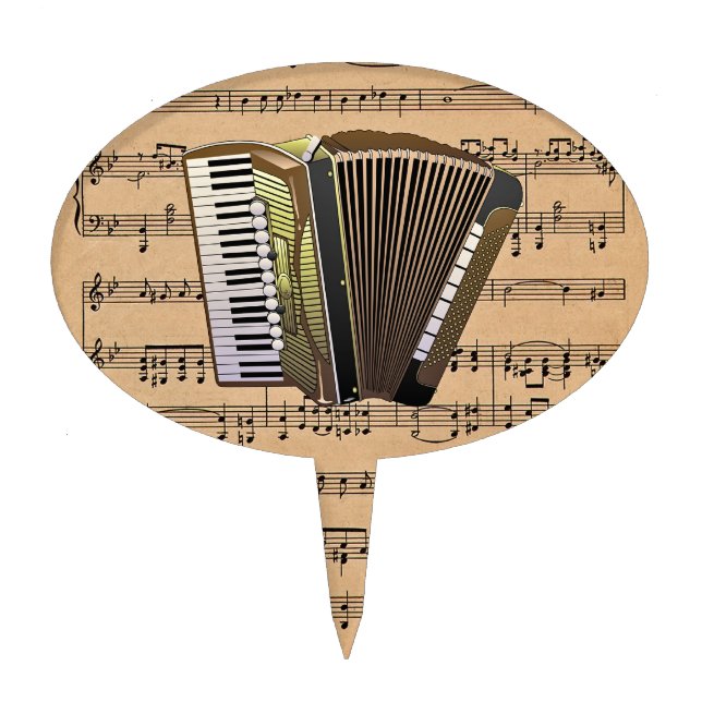 Accordion With Sheet Music Background Cake Topper (Front)