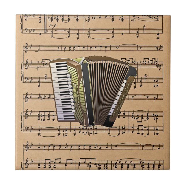 Accordion With Sheet Music Background Ceramic Tile (Front)