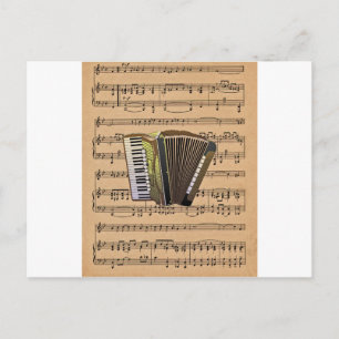 Accordion With Sheet Music Background Postcard