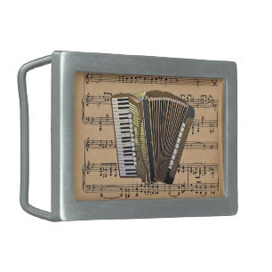 Accordion With Sheet Music Background Rectangular Belt Buckle