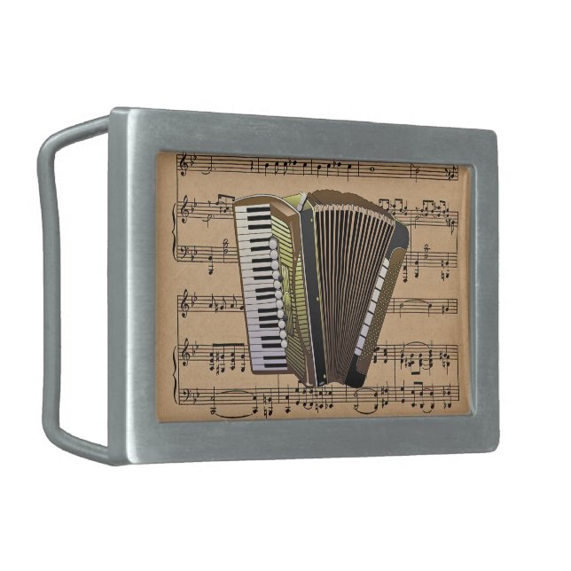 Accordion With Sheet Music Background Rectangular Belt Buckle (Front Left)