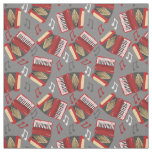 Accordions and Musical Notes Gray and Red Pattern Fabric