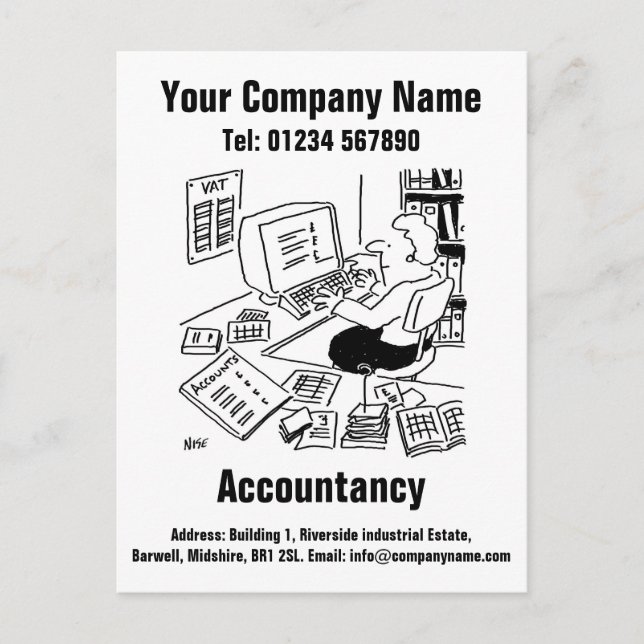 Accountancy Cartoon Design to Personalise Postcard (Front)