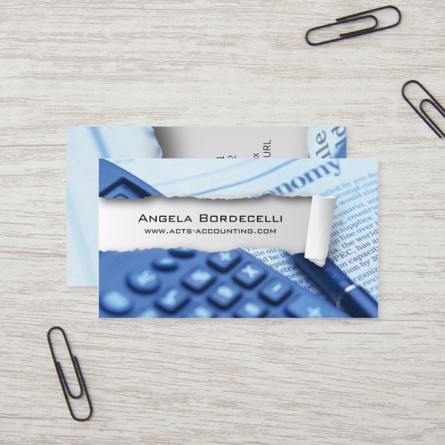 Accountant Accounting Ripped Paper Effect Business Card (Front/Back In Situ)