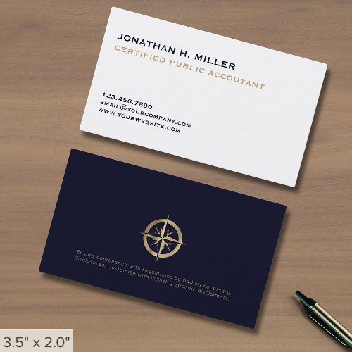 Accountant Business Cards with Gold Compass - Product | North Red Vine