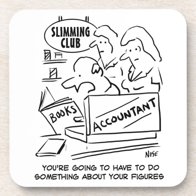 Accountant Checks the Books at a Slimming Club Beverage Coaster (Front)