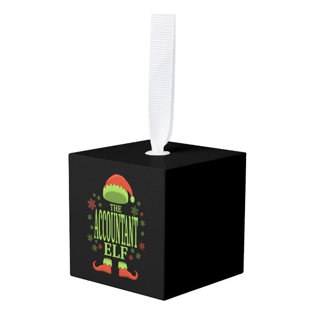 Accountant Christmas Elf Cube Ornament (Front Angled)