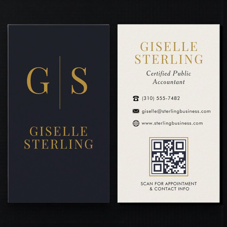Accountant Cpa Black Gold Monogram QR Code Business Card