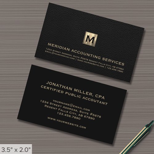 Accountant CPA Faux Black Leather Business Card