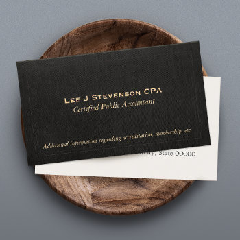 Accountant Cpa Faux Black Linen Business Card by sm_business_cards at Zazzle