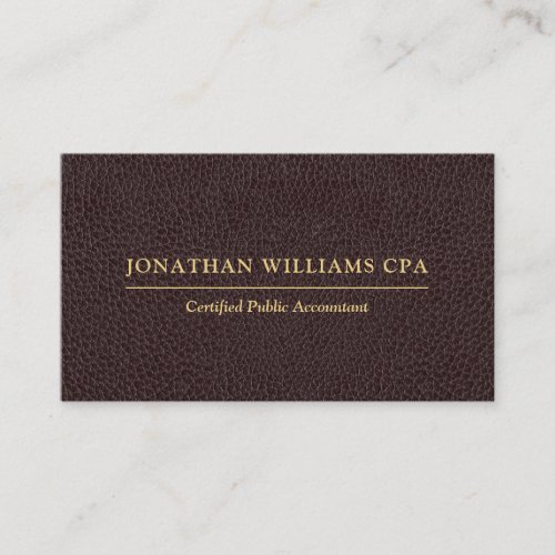Accountant CPA Faux Leather Gold Type Dark Brown Business Card
