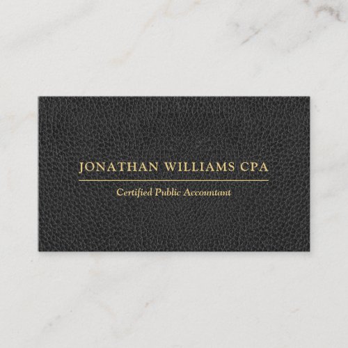 Accountant CPA Faux Leather Gold Typography Black Business Card