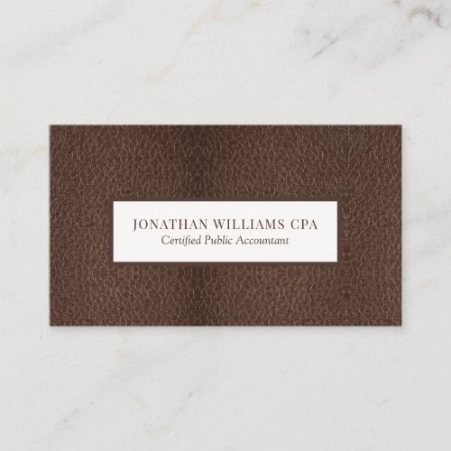 Accountant CPA Faux Leather Gold Typography Brown Business Card