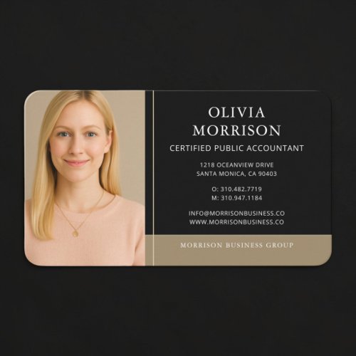 Accountant CPA Photo Black Gold  Business Card