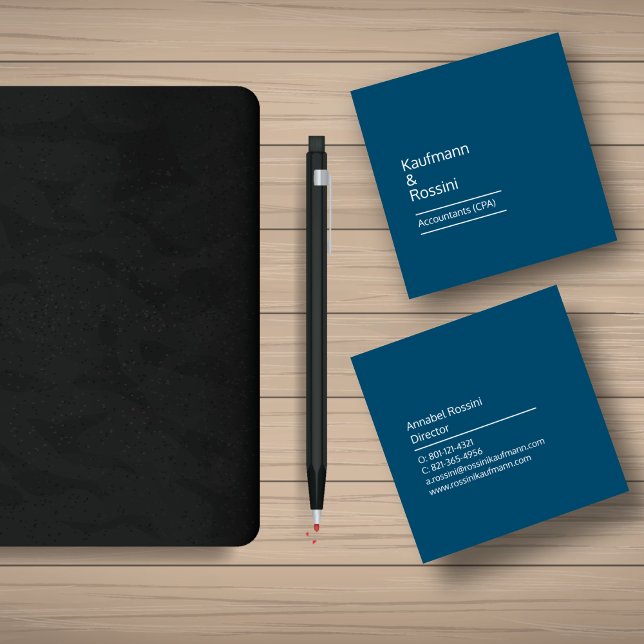 Accountant CPA Professional Sqaure Business Card (Accountant CPA Deep Blue & White Simple Profesisonal Eceutive Square Business Card)
