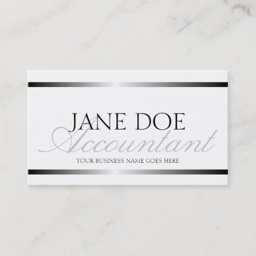 Accountant CPA Silver Metallic Script Business Card