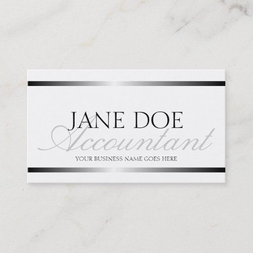 Customizable Accountant CPA Silver Metallic Script Business Card