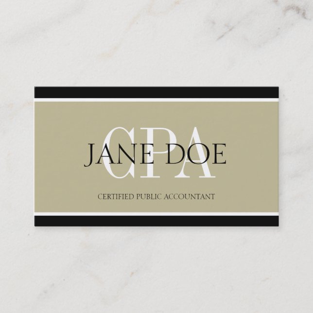 Accountant/CPA Tan/White/Black Borders Business Card (Front)