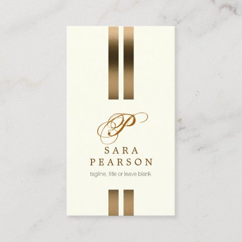 Accountant Elegant Gold Stripe Script Monogram Business Card